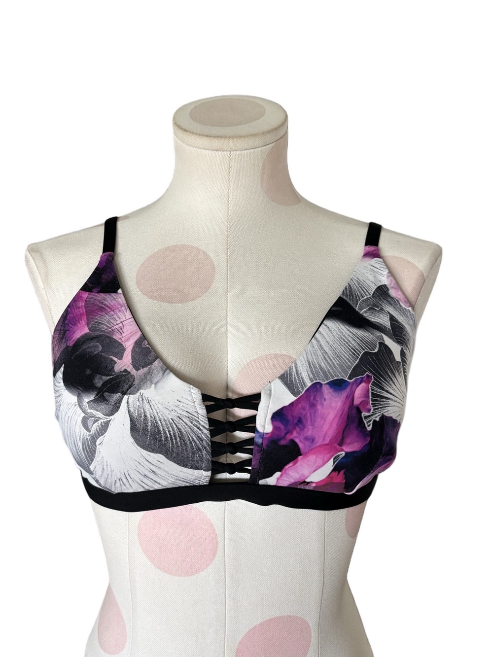Calia by Carrie Underwood Floral Bikini Top - Purple Black White LG - Picture 5 of 6